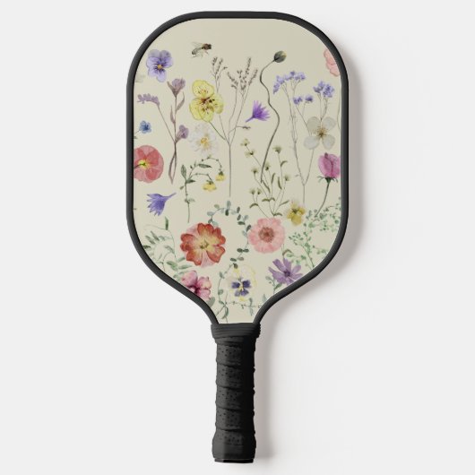 Wildblume Pressierte Blume Wasserfarben Pickleball Schläger (Rückseite)