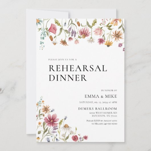 Wildblume Probe Abendessen Einladung (Vorderseite)