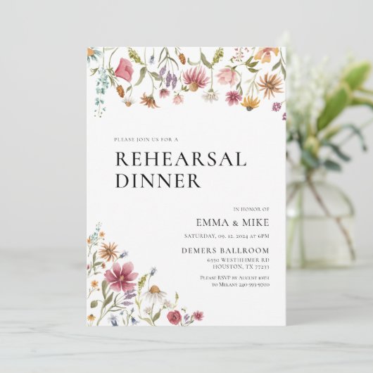 Wildblume Probe Abendessen Einladung (Stehend Vorderseite)