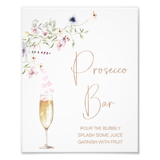 Wildblume Prosecco Bar Brautparty Unterschrift Fotodruck (Vorne)