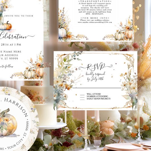 Wildblume Pumpkin Herbst Herbst Leaves Hochzeit RS RSVP Karte