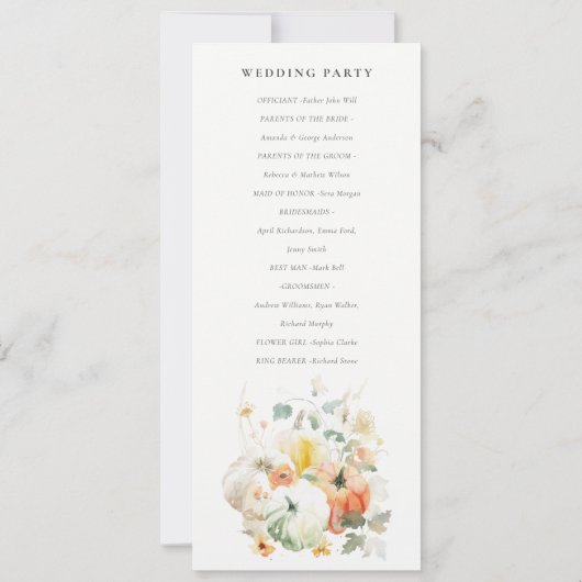 Wildblume Pumpkin Watercolor Hochzeitsprogramm Einladung (Rückseite)