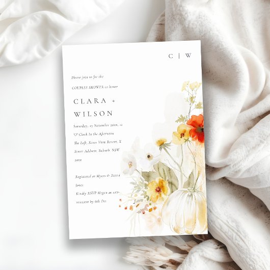 Wildblume Pumpkin Watercolor Paare Dusche Einladung