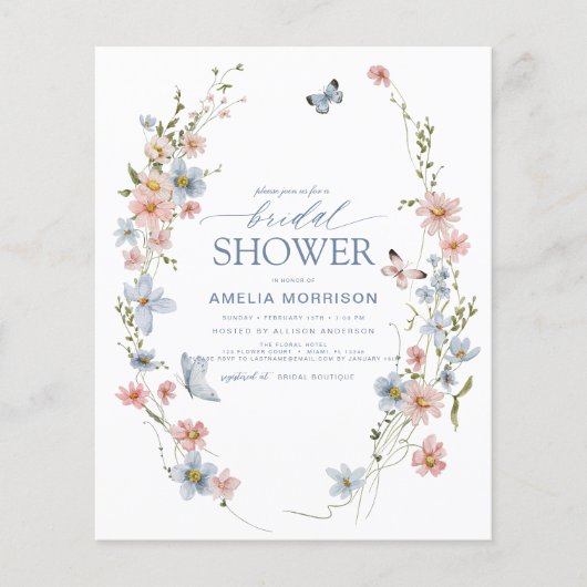 Wildblume QR Code Bridal Dusche Einladung (Vorderseite)