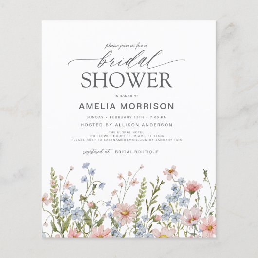 Wildblume QR Code Bridal Dusche Einladung (Vorderseite)