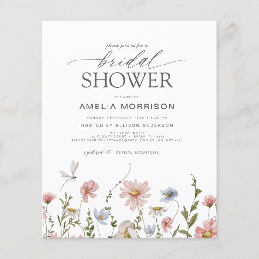 Wildblume QR Code Bridal Dusche Einladung (Vorderseite)