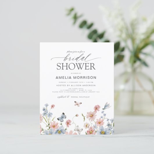 Wildblume QR Code Bridal Dusche Einladung (Stehend Vorderseite)