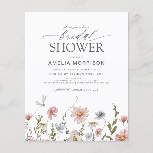 Wildblume QR Code Bridal Dusche Einladung Flyer (Vorne)