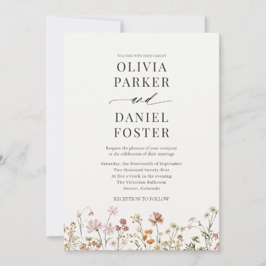 Wildblume QR Code Foto Boho Minimalistisch Wedding Einladung (Vorderseite)