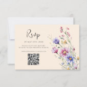 Wildblume QR Code Moderne Elegante Hochzeit RSVP Karte (Vorderseite)