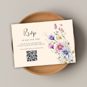 Wildblume QR Code Moderne Elegante Hochzeit RSVP Karte