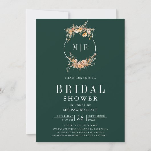 Wildblume QR Code Smaragdgrünes Brautparty Einladung (Vorderseite)