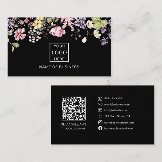 Wildblume QR Code Social Media Icon Business Card Visitenkarte (Vorne/Hinten)