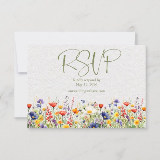 Wildblume QR Code Wedding RSVP Card (Vorderseite)