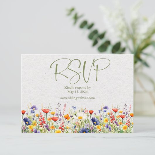Wildblume QR Code Wedding RSVP Card (Stehend Vorderseite)