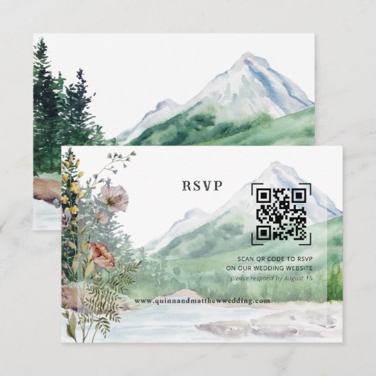 Wildblume | QR Code Wedding RSVP Karte (Vorne/Hinten)
