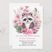 Wildblume Raccoon Pink Adventure Girl Baby Dusche Einladung (Vorne/Hinten)