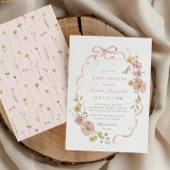 Wildblume Rahmen Pink Babydusche Einladung
