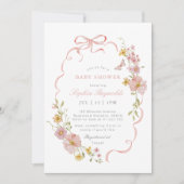 Wildblume Rahmen Pink Babydusche Einladung (Vorderseite)