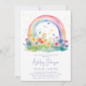 Wildblume Rainbow Baby Girl Sprinkle Einladung (Vorderseite)