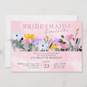 Wildblume Rasen Hübsch Pink Bridesmaids Luncheon Einladung (Vorderseite)