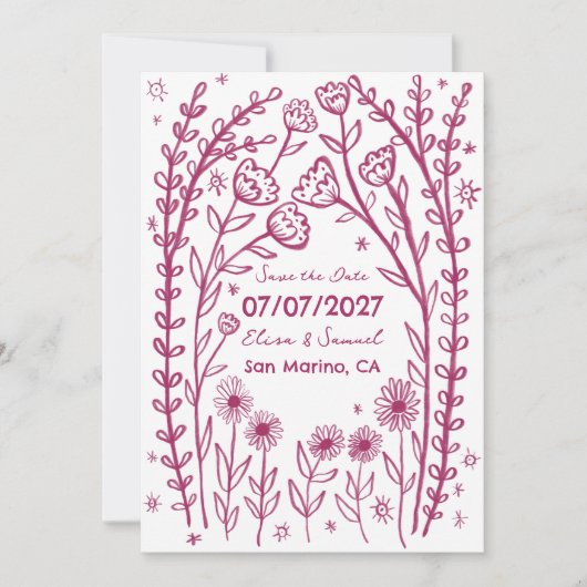 Wildblume Reben Hochzeiten speichern das Datum CUS Save The Date (Vorderseite)