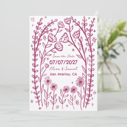 Wildblume Reben Hochzeiten speichern das Datum CUS Save The Date (Stehend Vorderseite)