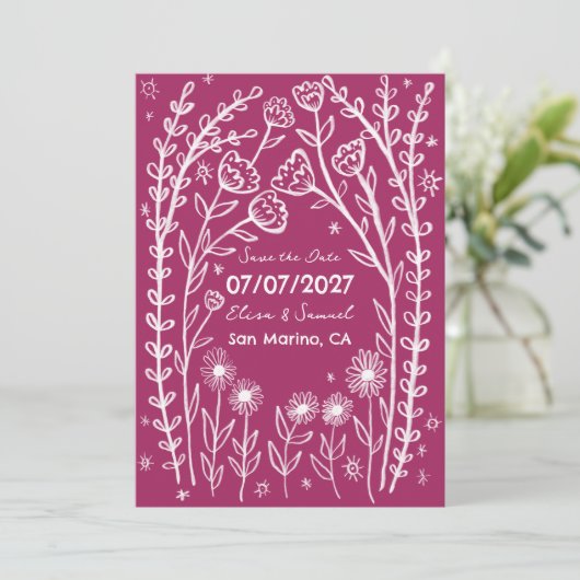 Wildblume Reben Hochzeiten speichern das Datum CUS Save The Date (Stehend Vorderseite)