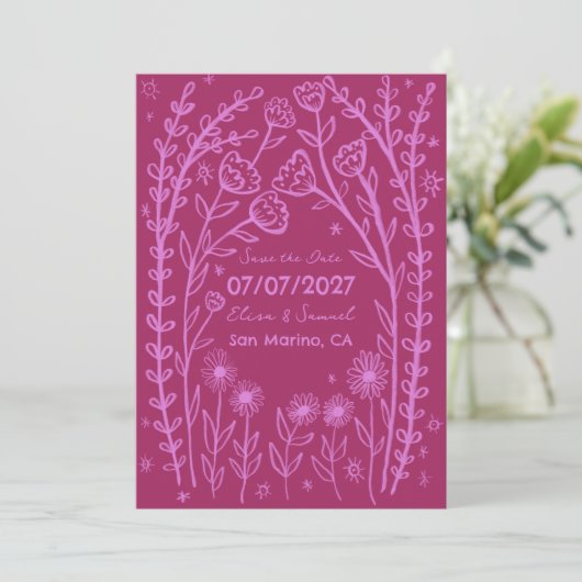 Wildblume Reben Hochzeiten speichern das Datum CUS Save The Date (Stehend Vorderseite)