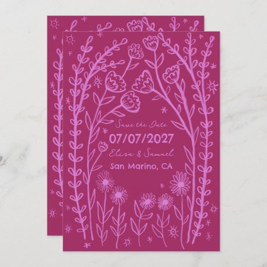 Wildblume Reben Hochzeiten speichern das Datum CUS Save The Date (Vorne/Hinten)