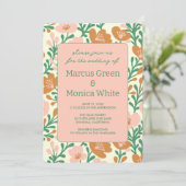 Wildblume Reben Rosa Graue QR Code WEDD Einladung (Stehend Vorderseite)