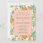 Wildblume Reben Rosa Graue QR Code WEDD Einladung (Vorderseite)