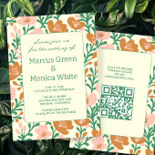 Wildblume Reben Rosa Graue QR Code WEDD Einladung