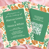 Wildblume Reben Rosa Graue QR Code WEDD Einladung