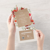 Wildblume Red Floral Cardstock Wedding RSVP QR All In One Einladung (Abreißen)