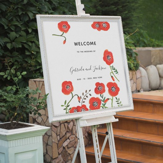 Wildblume Red Poppies Moderne Blumenhochzeit Poster