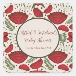 Wildblume Red Poppy Baby Dusche Quadratischer Aufkleber