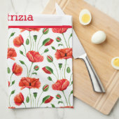 Wildblume Red Poppy Blumenmuster Individuelle Name Geschirrtuch (Viertel Falte)