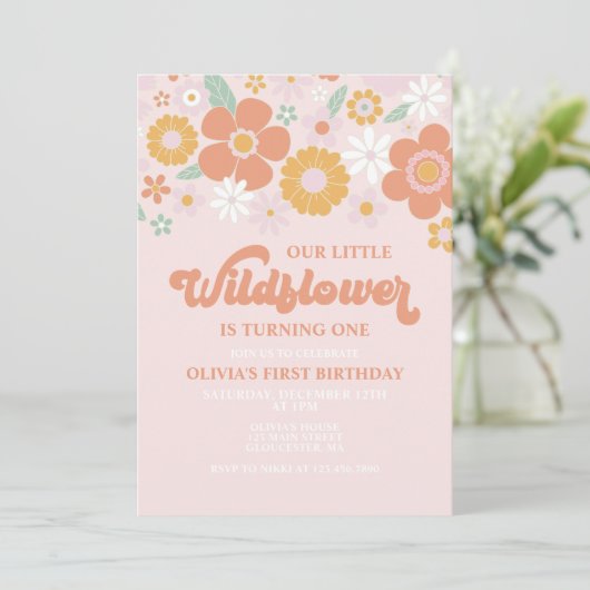 Wildblume Retro Blumengeburtstag Einladung (Stehend Vorderseite)