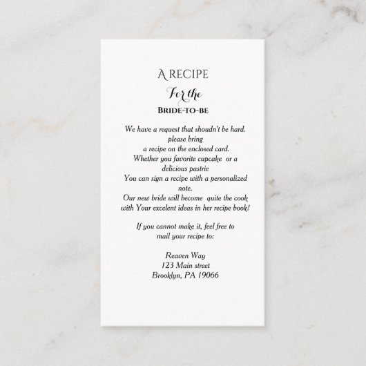 Wildblume Rezept Brautparty Begleitkarte (Vorderseite)