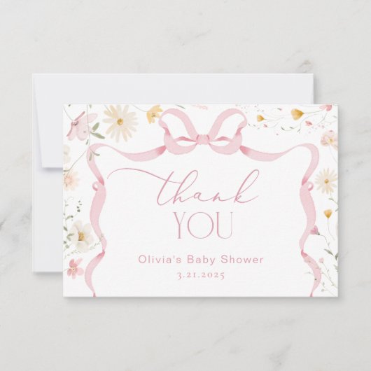 Wildblume Ribbon Rahmen Babydusche Danke (Vorderseite)