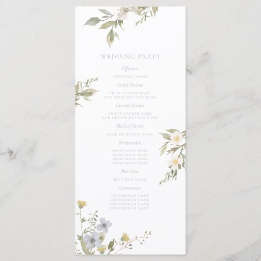 Wildblume Romance Hochzeitsprogramm Programm (Rückseite)