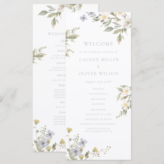 Wildblume Romance Hochzeitsprogramm Programm (Vorne/Hinten)