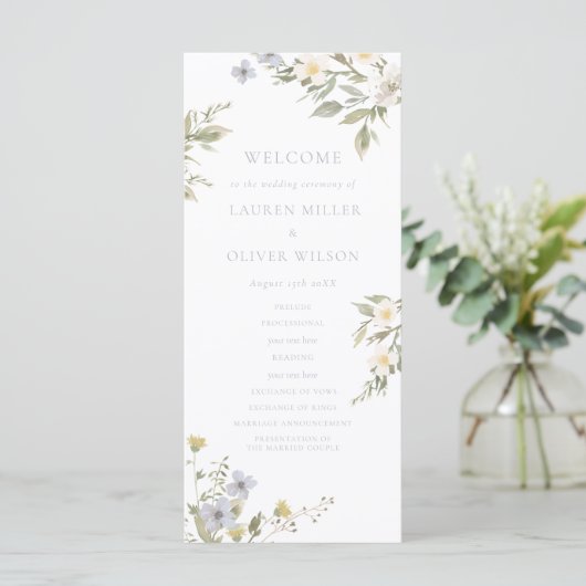 Wildblume Romance Hochzeitsprogramm Programm (Stehend Vorderseite)