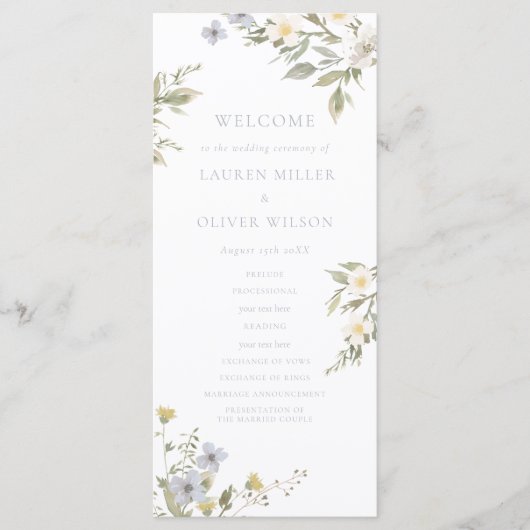 Wildblume Romance Hochzeitsprogramm Programm (Vorderseite)