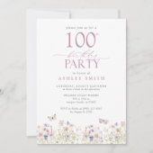 Wildblume Rosa 100. Geburtstagsparty Garden Einladung (Vorderseite)