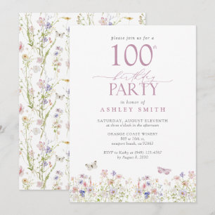 Wildblume Rosa 100. Geburtstagsparty Garden Einladung
