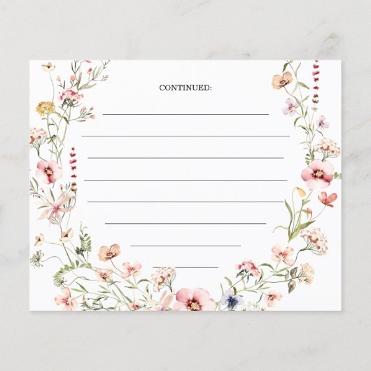 Wildblume Rosa Blumenmuster Brautparty Rezept Kart (Rückseite)