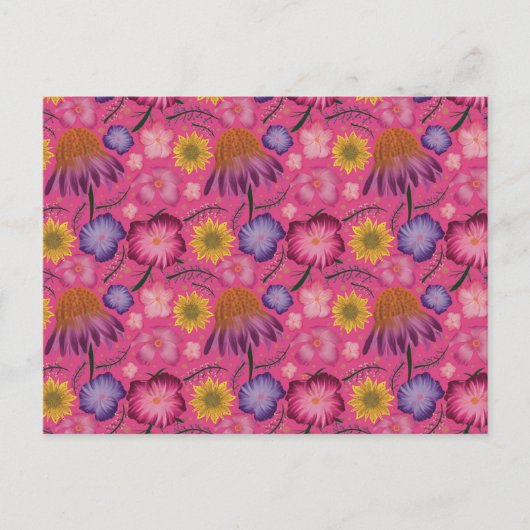 Wildblume Rosa Blumenmuster Postkarte (Vorderseite)