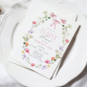 Wildblume Rosa Bow Elegant Babydusche Einladung